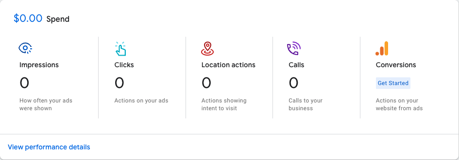 CAMPAIGN INSIGHT Shows you in-depth data on how your ad is performing. Your spending balance, clicks, location actions, calls, and conversions are shown.   